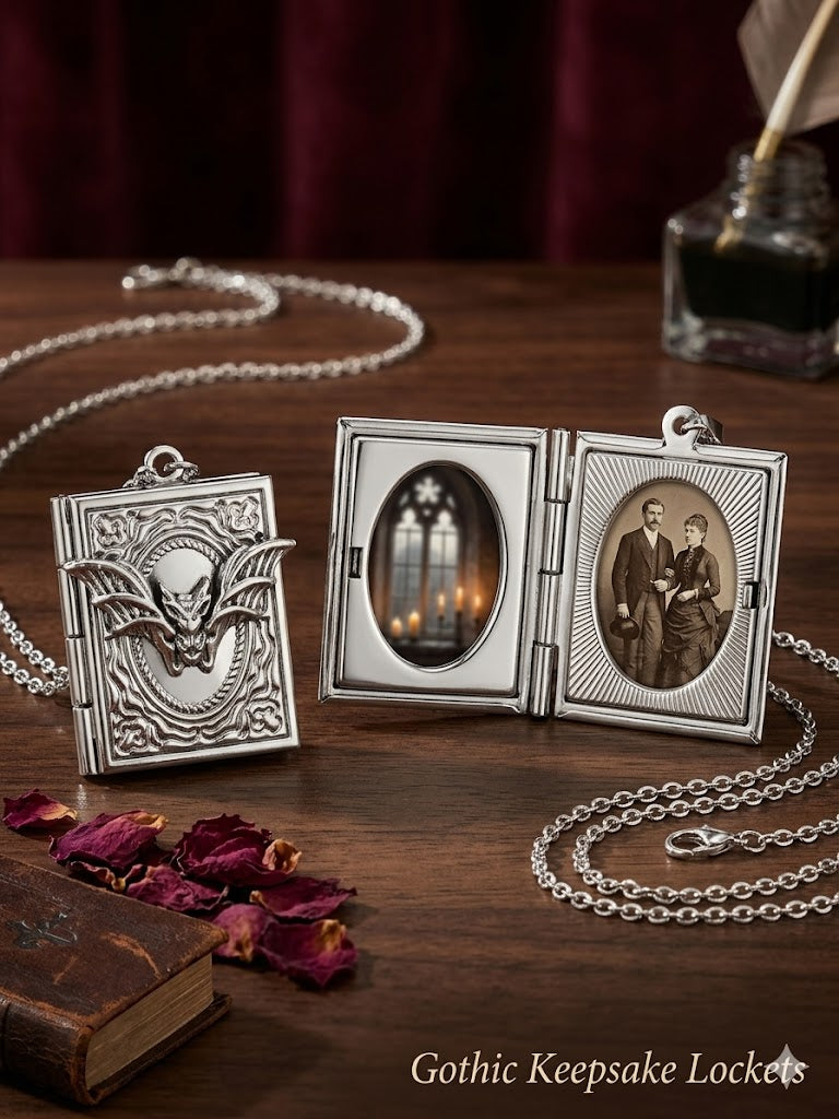 Silver Gothic Book Locket Necklace