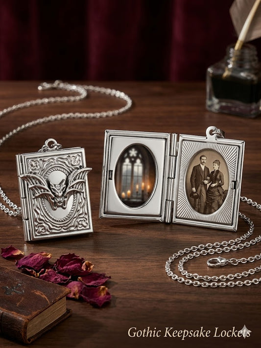 Silver Gothic Book Locket Necklace