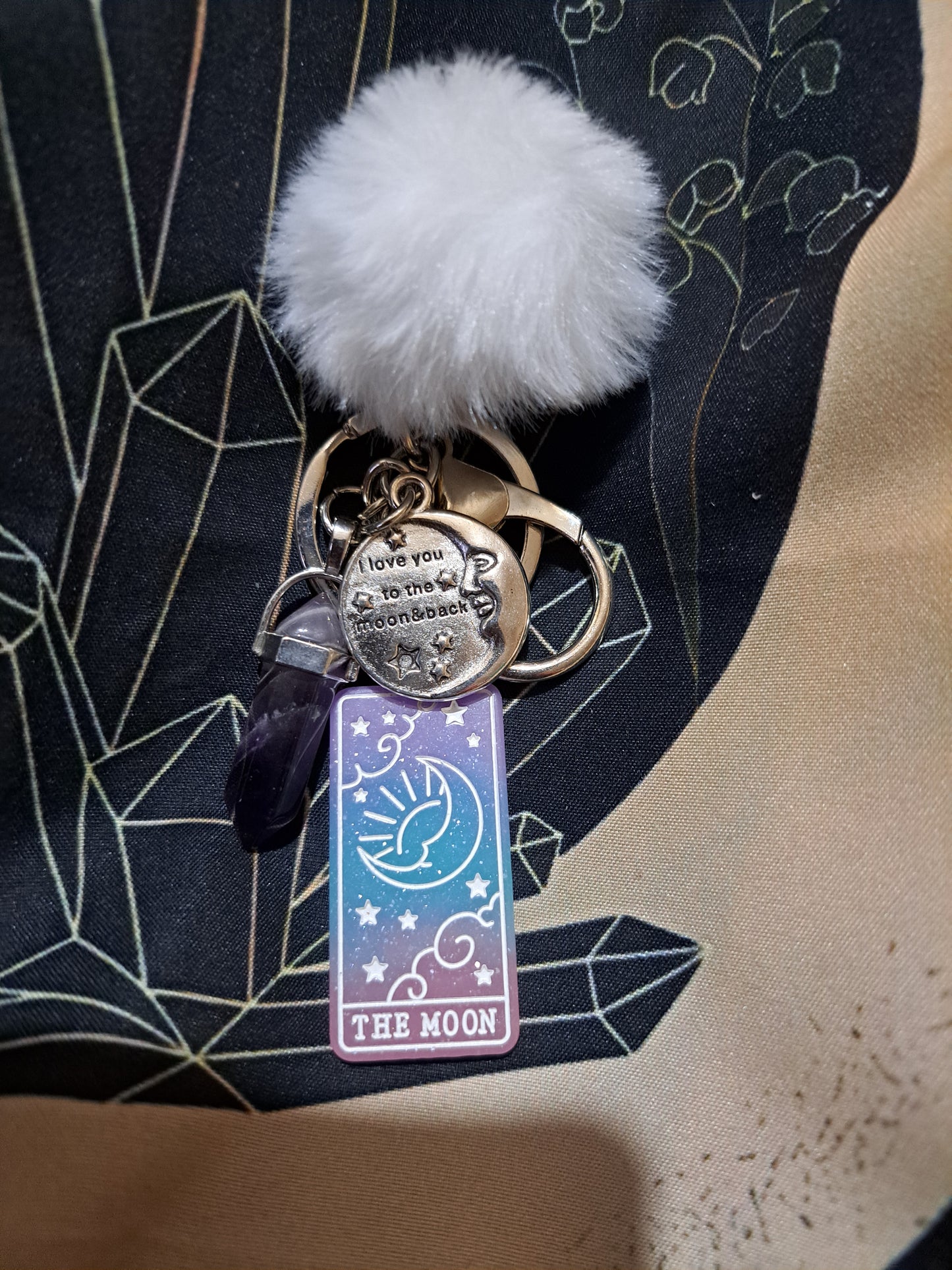 Love you to the Moon and back clear quartz crystal keychain