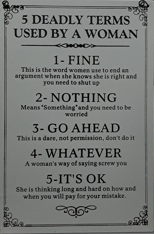 5 Deadly Terms Sign