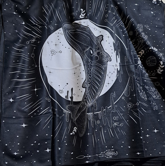 Large tarot/wall cloth, black with whale design