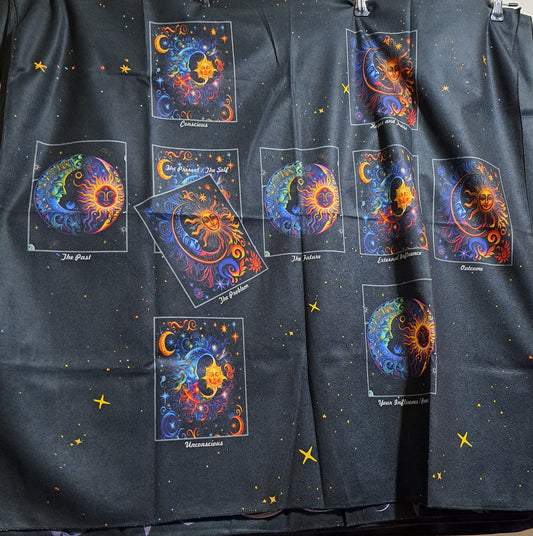 Large tarot/wall cloth. black with colourful card layout