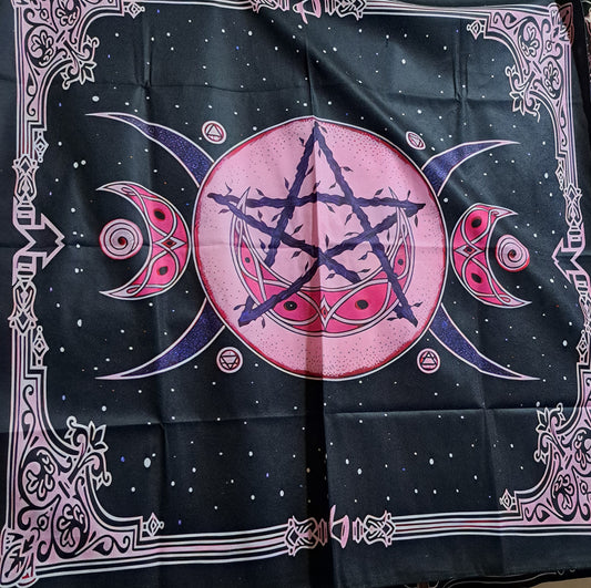 Large tarot/wall cloth, black with pink pentagram