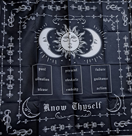 Large tarot/wall cloth, black with white sun and moon