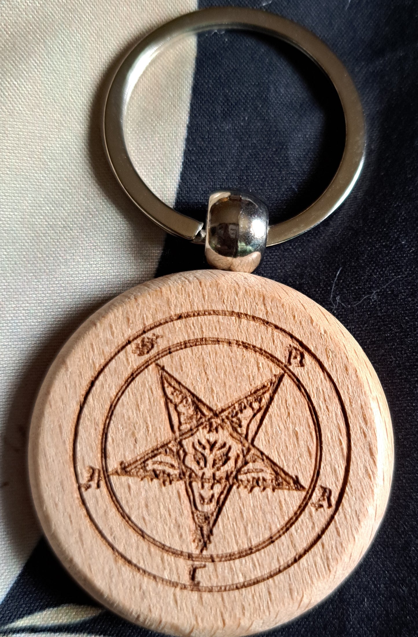 Baphomet Sigil Engraved Wooden Keychain