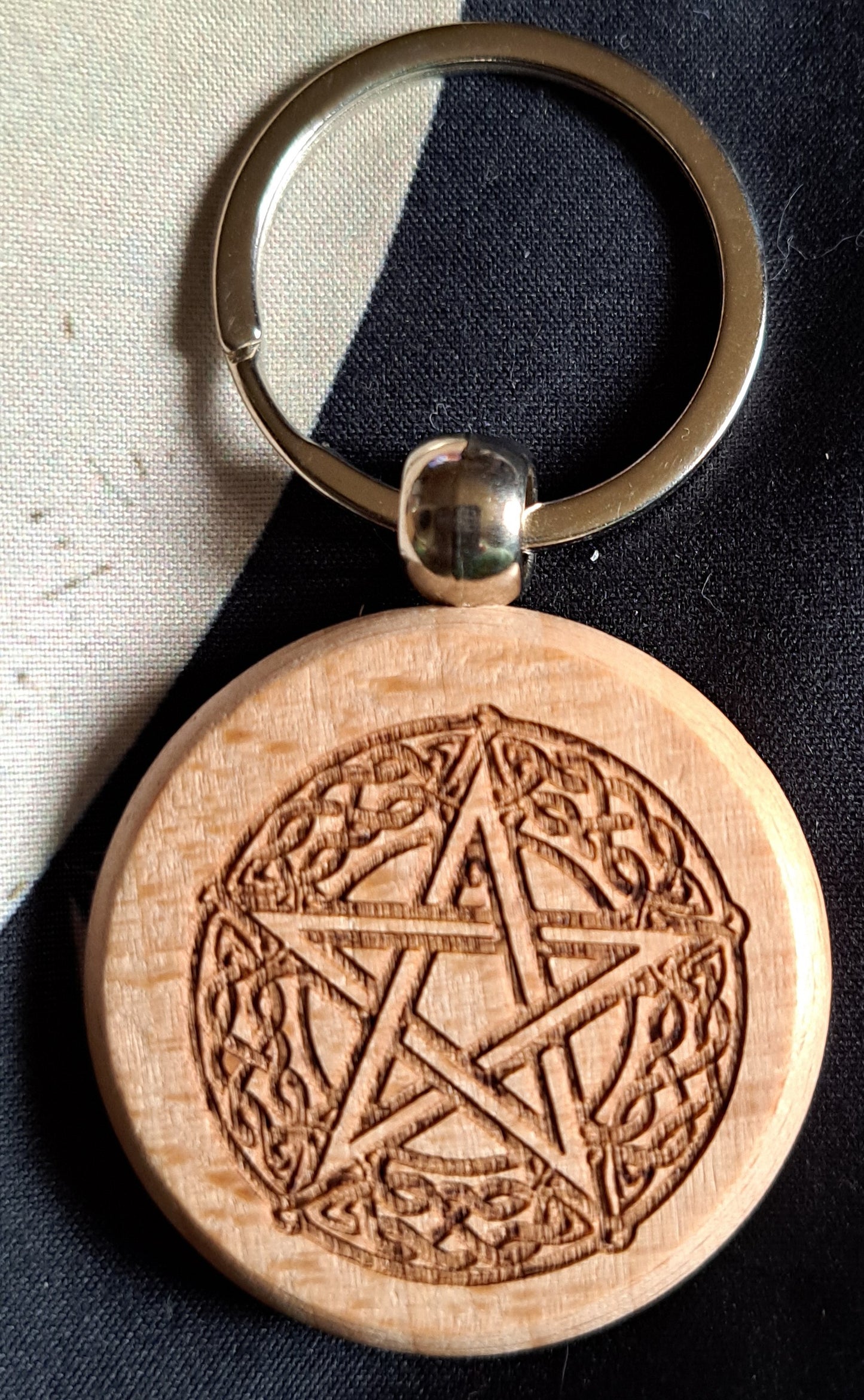 Celtic Pentagram Engraved Wooden Keychain