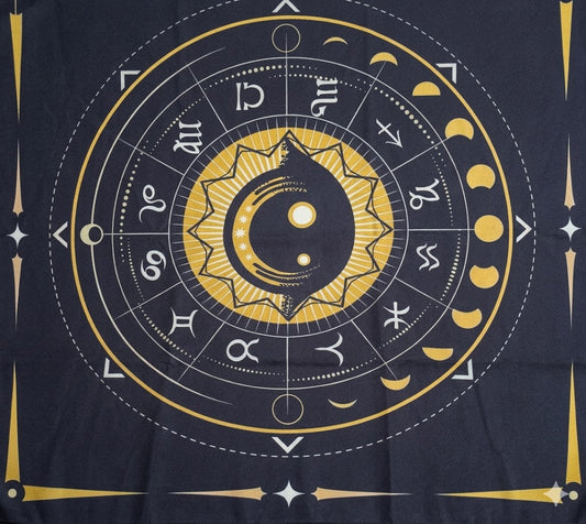 Small tarot/wall cloth, black with yellow sun/moon
