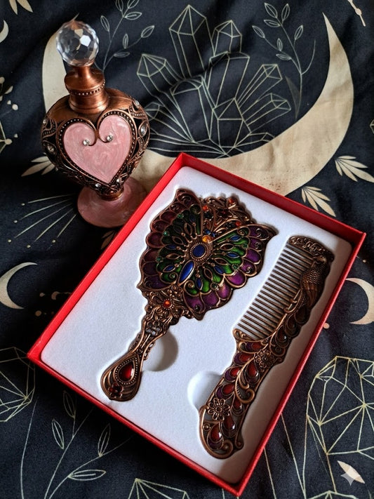 Antique Bronze Peacock & Butterfly Vanity Set