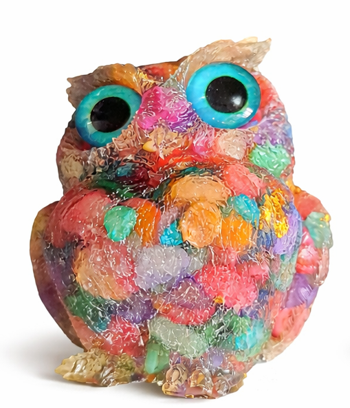 Multi-Gemstone & Gold Leaf Owl Figurine