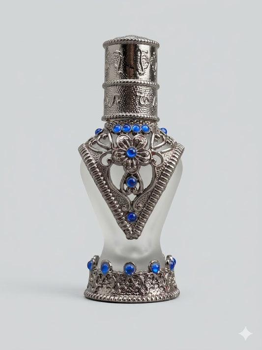 Silver & Blue Filigree Frosted Perfume Bottle (small)