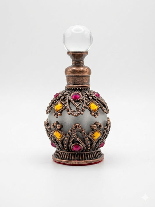 Antique Copper Jewelled Perfume Bottle with Yellow and Pink stones (small)
