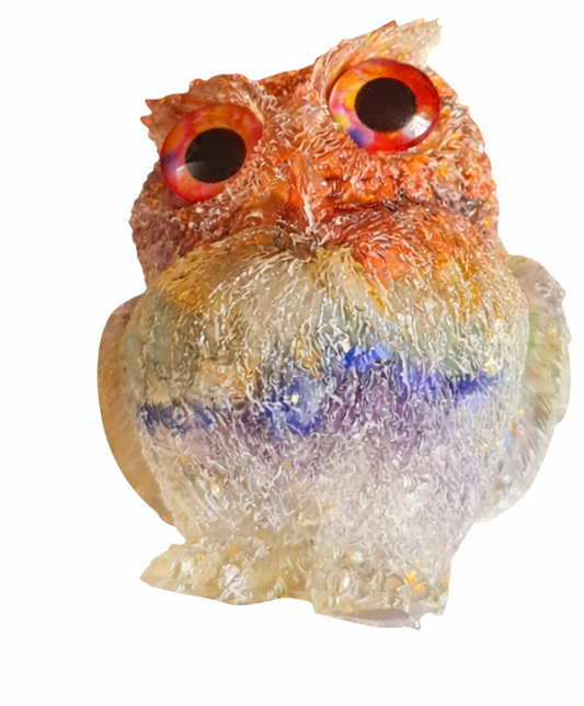 7-Chakra & Gold Leaf Resin Owl Figurine