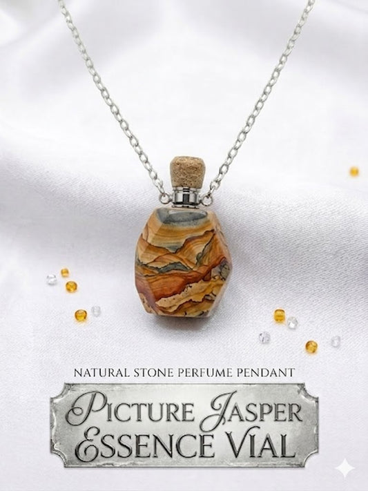 Desert Landscape Picture Jasper Essence Vial Necklace