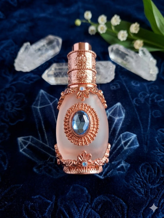Rose Gold Blue Jewel Frosted Perfume Bottle (small)