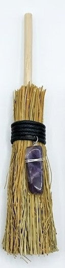 Witch’s Besom/Broom with Genuine Crystal