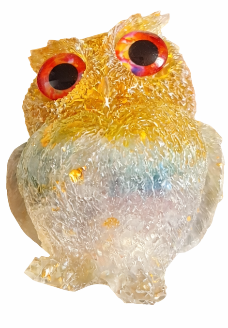 Citrine, Rose Quartz & Aquamarine Owl Figurine