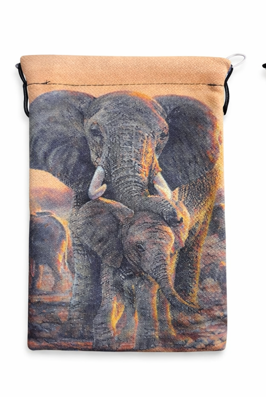 Majestic Elephant Family Drawstring Pouch