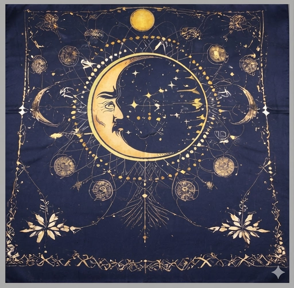 Small tarot/wall cloth, black with yellow moon