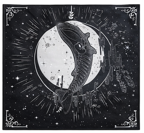 Mystical Lunar Whale & Skeleton Altar Cloth