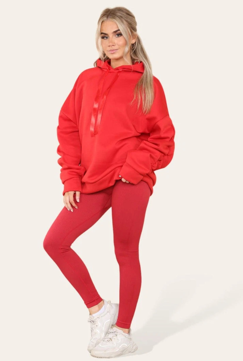 Oversized Ruched Sleeves Hoodie With Satin Ribbon