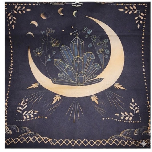 Small tarot/wall cloth, black and yellow moon and crystal
