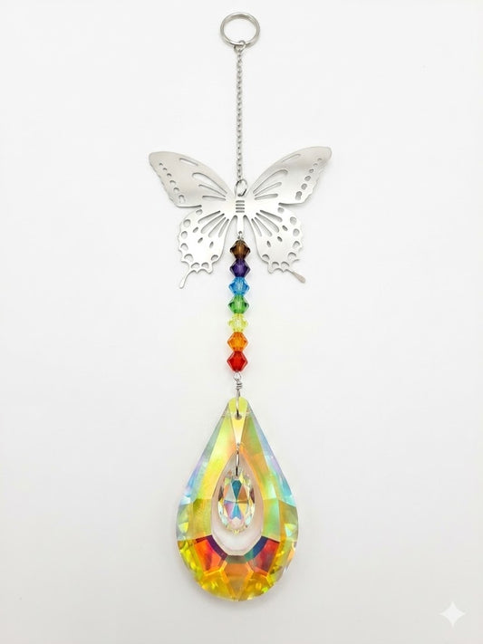 Chakra Butterfly Teardrop Suncatcher