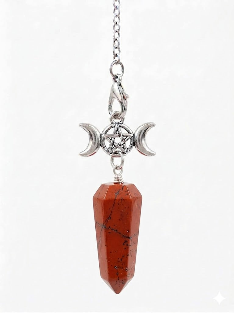 Triple Moon Pendulm with Red Jasper Crystal
