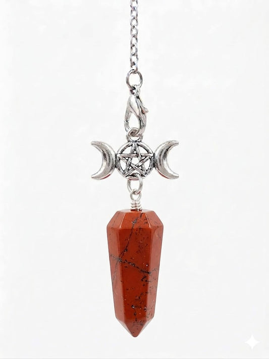 Triple Moon Pendulm with Red Jasper Crystal