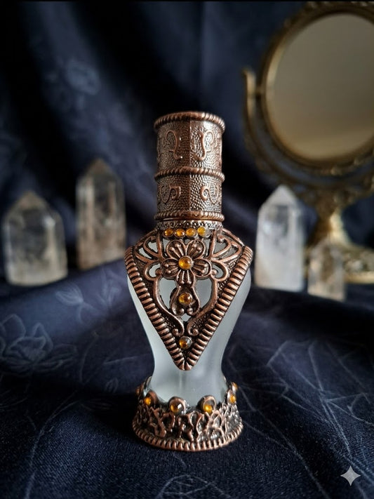 Antique Copper Frosted Perfume Bottle with Yellow Stones (small)