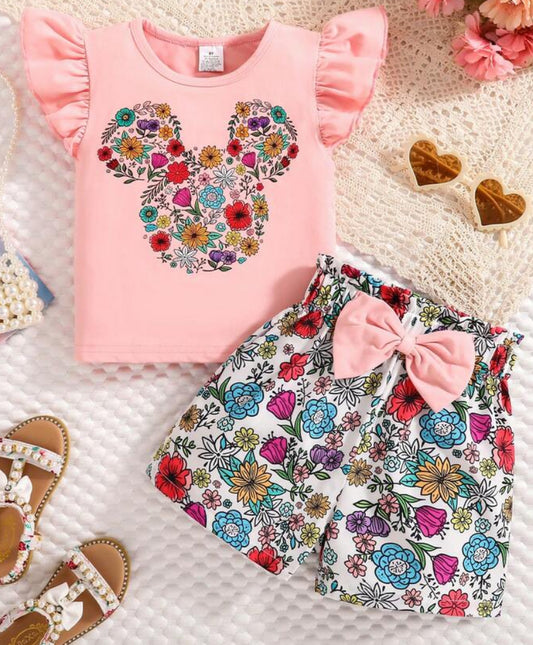 Disney Young Girls' Floral Print Sleeveless Top And Shorts Set