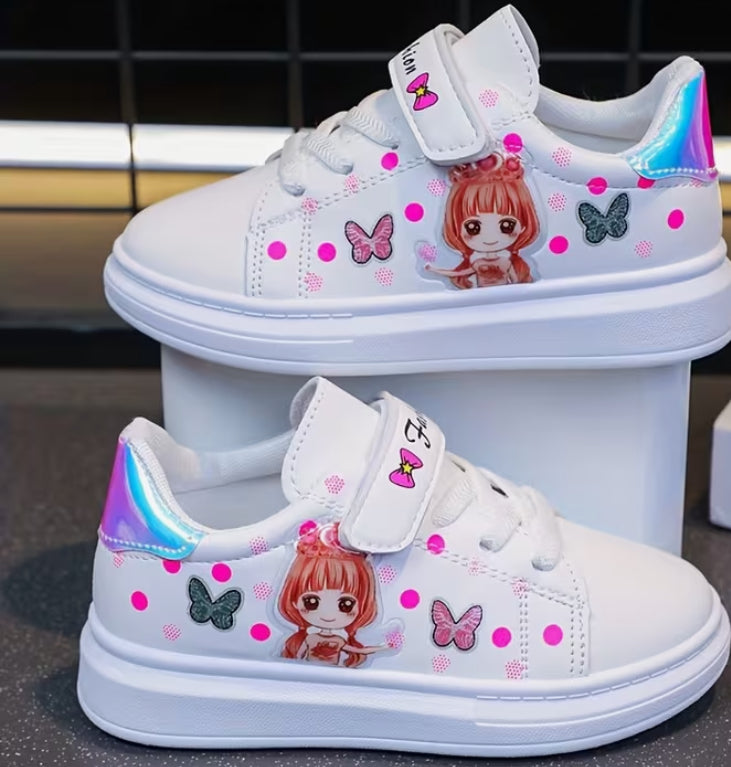 Cute And Trendy White Sneakers for Girls, Featuring Cartoon Designs, Perfect for Spring And Autumn Casual Wear.