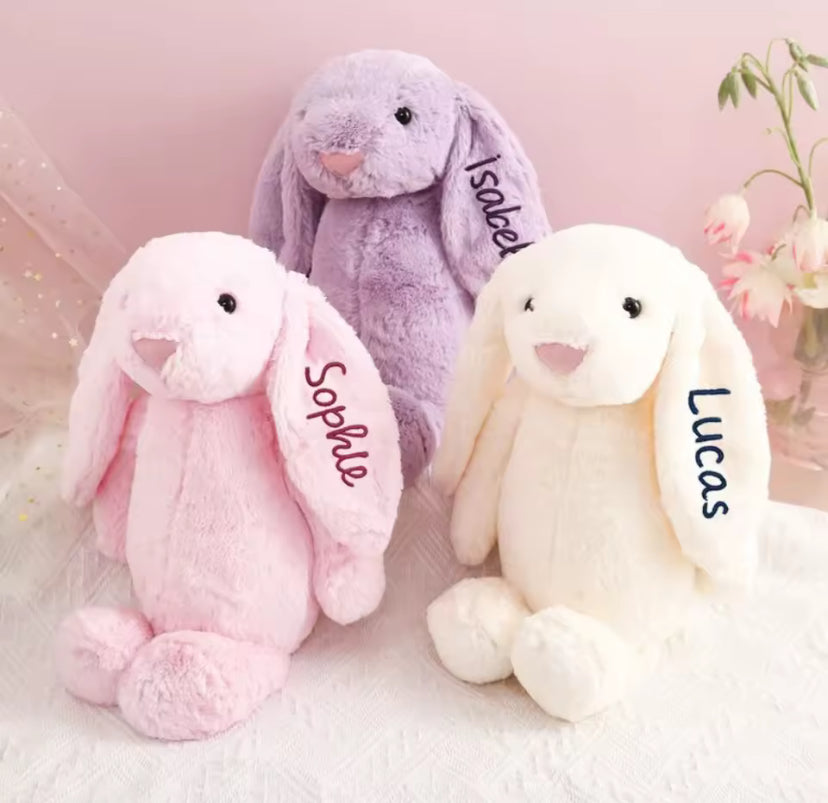 Personalized Cute Plush Bunny Super Soft Custom Stuffed Animal with Embroidered Name on Ear