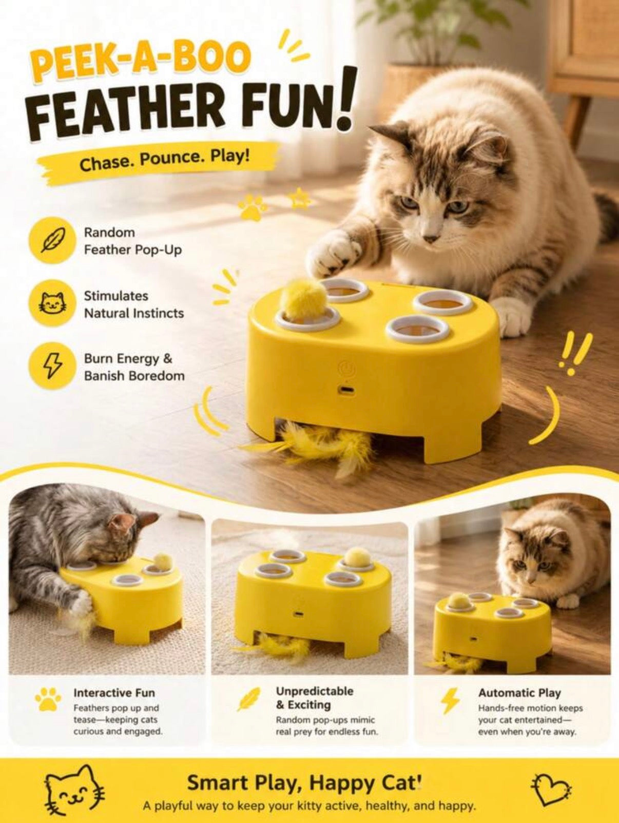 Automatic Cheese-Shaped Interactive Cat Toy, 3-In-1 Electronic Cat Activity Center