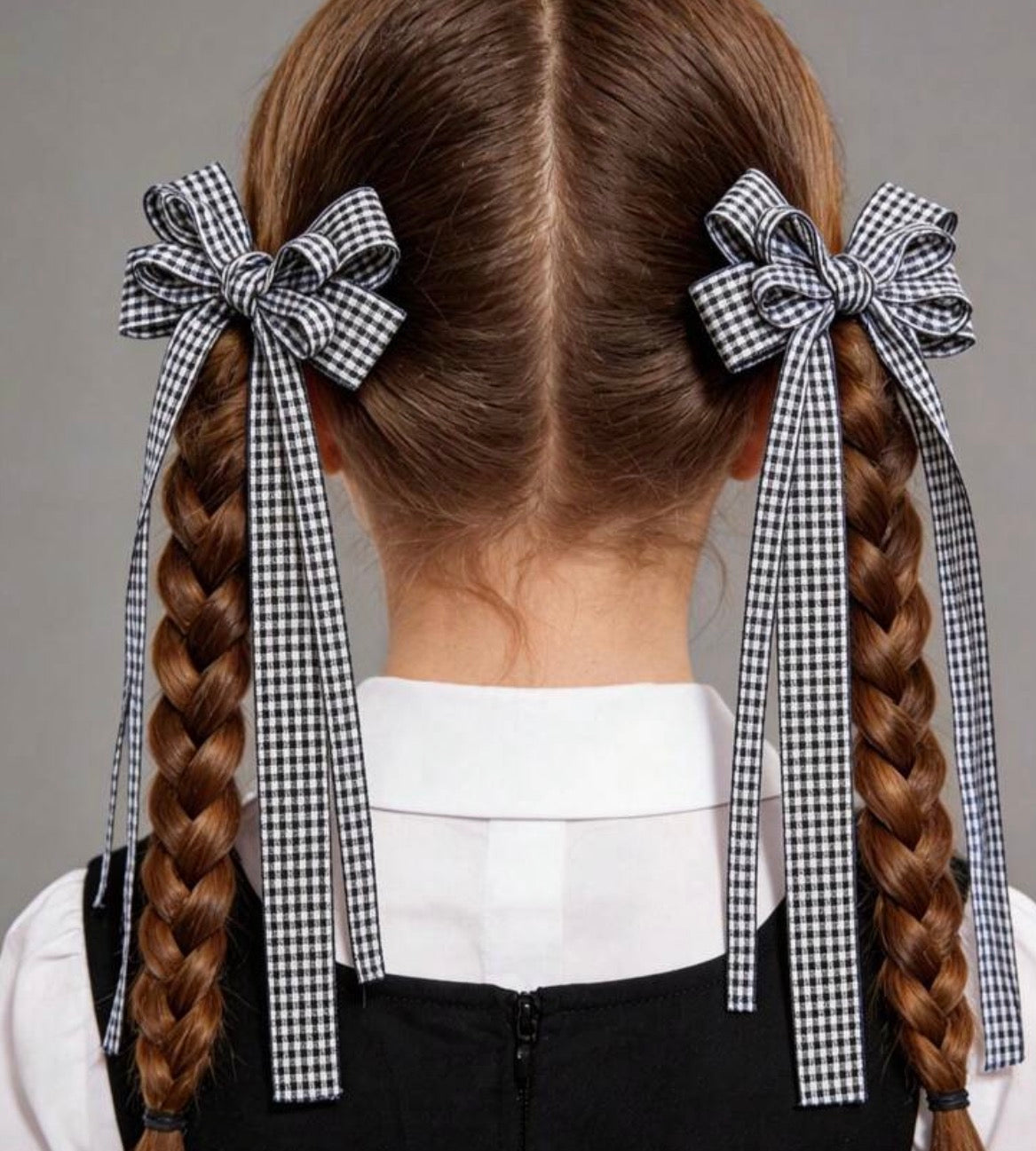 2pcs Back To School Dual-Tone Plaid Bow Ribbon Hair clip