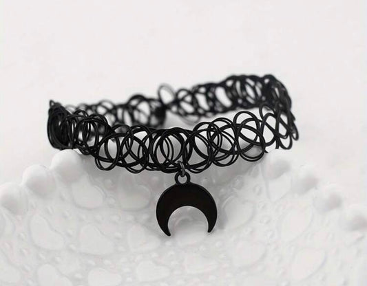 Gothic Moon & Star Pendant Necklace - Vintage Style, Adjustable Choker Chain