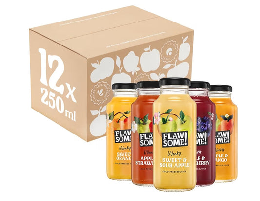 Flawsome! Variety Pack 12x250ml - Cold-Pressed Juice - No Added Sugar Pressed Juice – 100% Natural & Pure, with No Sweeteners – Craft, Vegan, Not from Concentrate