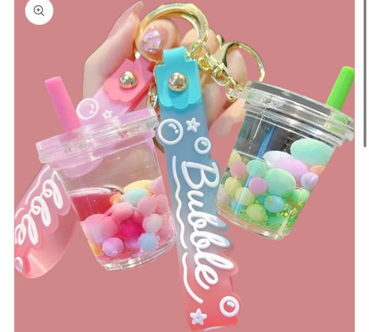 1 pc Boba Milk Tea Cup Shaped PVC Keychain With Glittery Beans, For Women's Bags