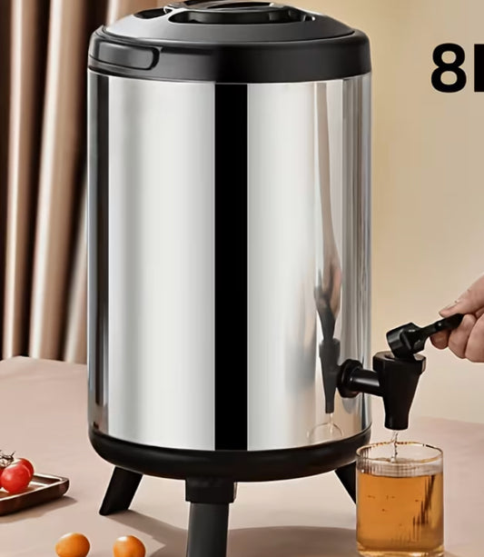 8l Stainless Steelcold Water Bucket with Handle, Foldable Large Capacity Commercial Beverage Warmer and Ice Cube Adder for Party Storage Juice