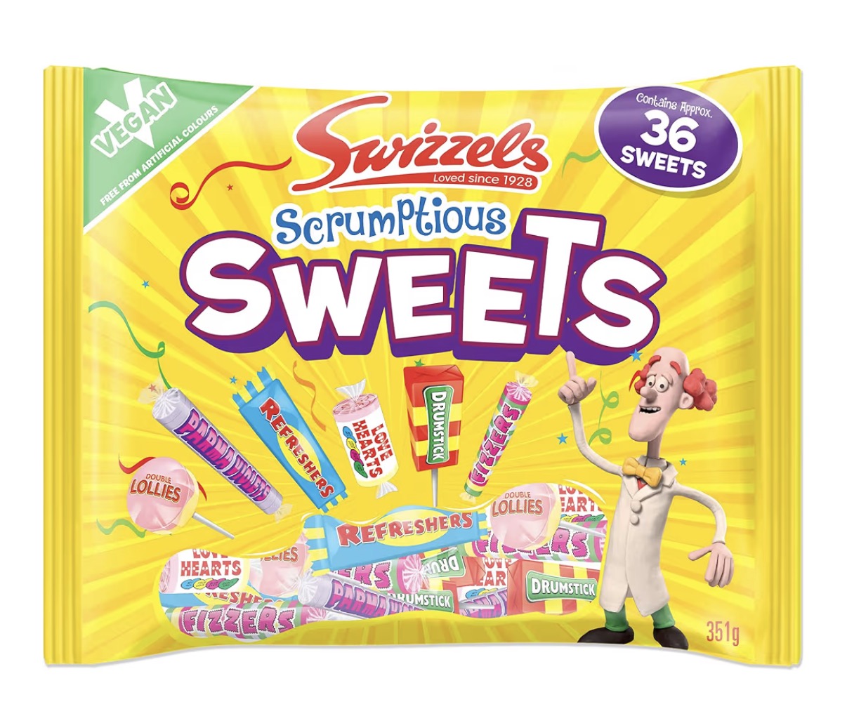 Swizzels Scrumptious Mixed Bag – A Large Selection of Mouthwatering Chewy Sweets and Lollipops, Vegan Friendly (1x 351g)