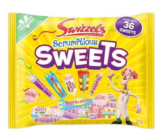 Swizzels Scrumptious Mixed Bag – A Large Selection of Mouthwatering Chewy Sweets and Lollipops, Vegan Friendly (1x 351g)