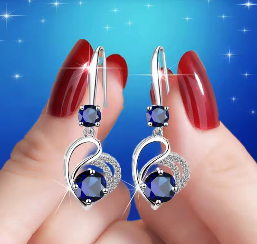 Cute Female Blue Love Heart Dangle Earrings