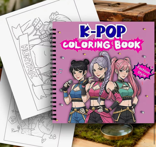 A Coloring Book Featuring Fan Art of K-POP Girl Groups, with Illustrations of Idols in Fashionable Line Art Sketches, Themed for Coloring