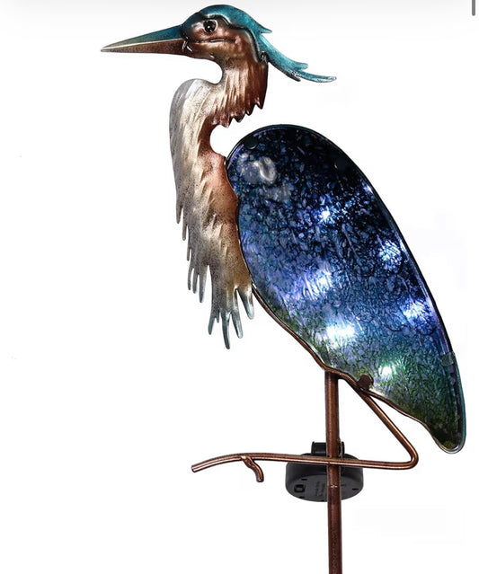 Garden Ornaments Outdoor, Large Glass Blue Heron Solar Garden Light, Metal Bird Art Solar Ornaments for Lawn, Flower Pot, Yard & Pond, Gifts for Men, 99cm
