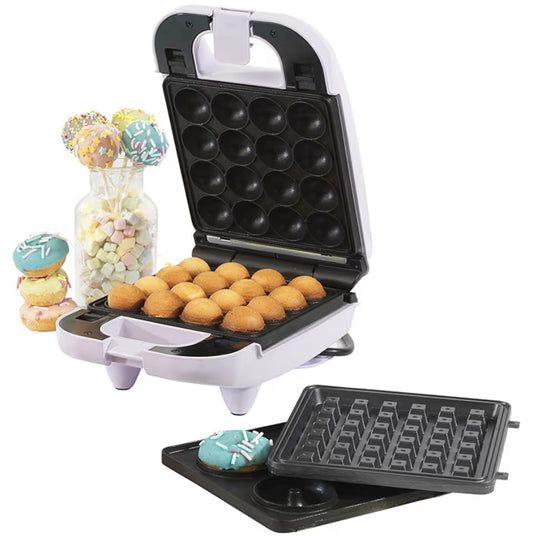 Giles & Posner Mini Treat Maker - 3 In 1, Makes 16 Cake Pops, 1 Waffle & 4 Doughnuts, Removable Non-Stick Plates, Easy Clean, 650W, Compact Design, Quick 3 Minute Preheat, Non-Slip Feet, Purple