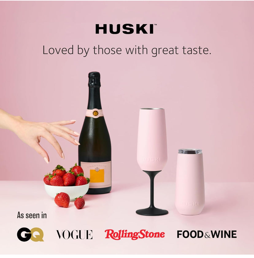 Huski Champagne Flute New  Award-Winning Design with Detachable Stem Premium Stainless Steel Champagne Glass with Lid | Triple Insulated Tumbler  240ml Capacity  Great Gift