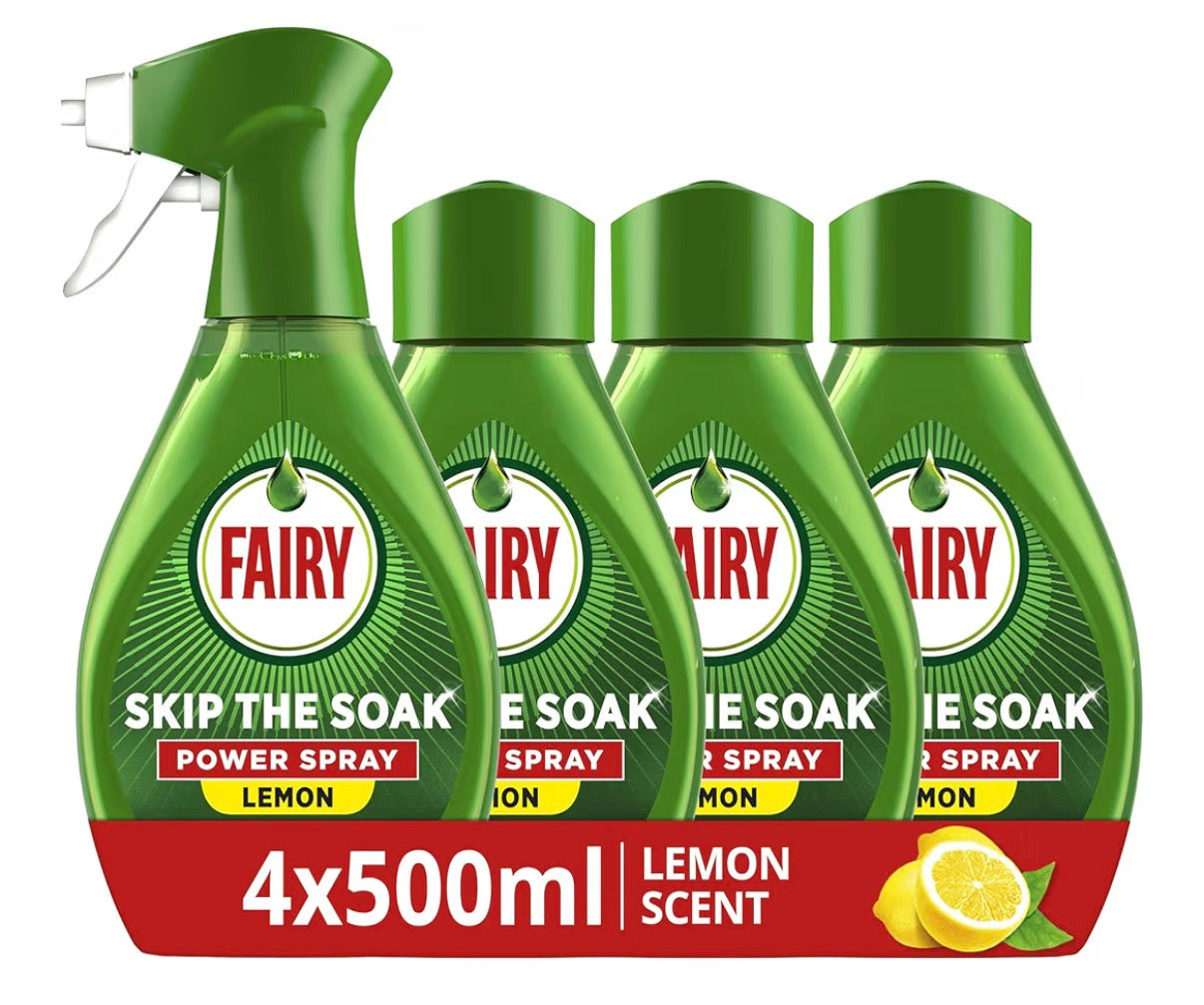 Fairy Skip the Soak Dish Power Spray Lemon Kit 1 Trigger + 4x500ML
