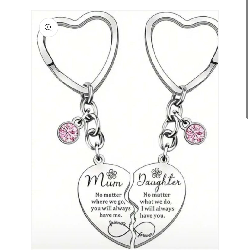 2pcs Mother & Daughter Matching Heart Shaped Keychain Set
