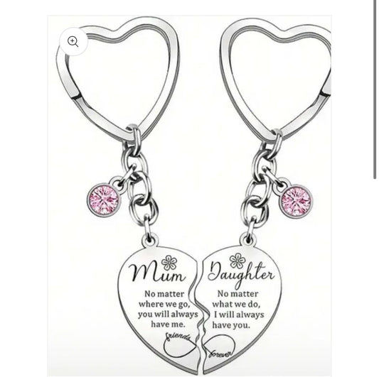 2pcs Mother & Daughter Matching Heart Shaped Keychain Set