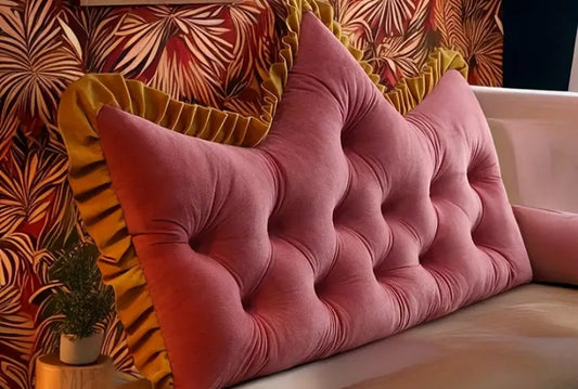 Extra Large Tufted Backrest Cushion - Luxury Sofa Bed Pillow with Ruffled Edges