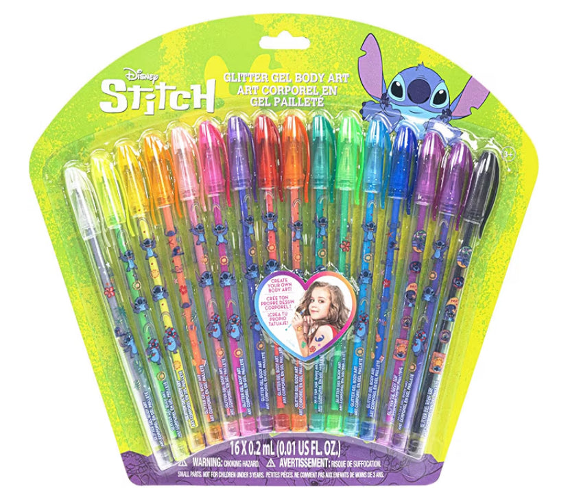 Townley Girl Stitch 16 Piece Glitter Pen Body Art Set, Glittery and Bright Colors, Ages 3